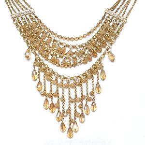 Beaded Antique Vintage Style Gold Chain Adjustable Statement Bib Necklace